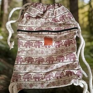 3 For $15 Sale Elephant Patterned Drawstring Backpack Cotton T-BAGS